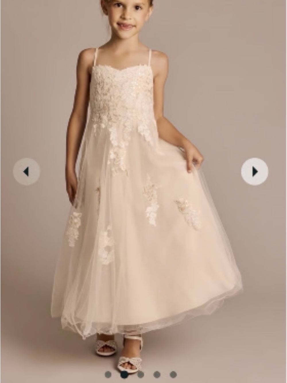 David's Bridal Girls’ Flower Girl Dress (Ivory Lace Appliqué Tulle Gown)